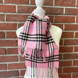Burberry Check Wool Pink Fringed Scarf Made in England